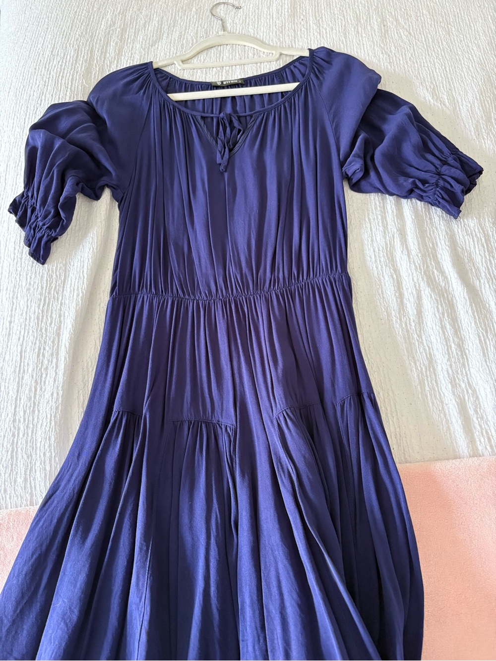 Women's Navy Blue Peasant Midi Dress